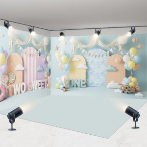 Aperturee Two Sweet and One Room Set Backdrop Blue Cloud and Airplane Cake Smash Party Background Studio