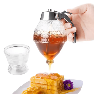 Bee Drip Honey Dispenser Jar - No-Drip Syrup Bottle & Kitchen Storage Container