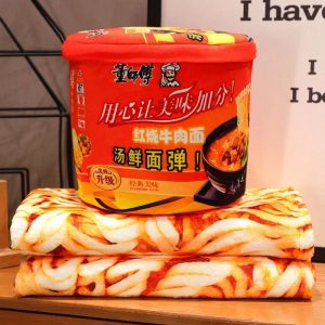 Bucket Instant Noodles Plush Pillow with Hidden Blanket - Ramen Stuffed Cushion Gift