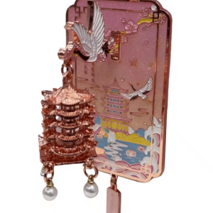 Chinese Style LED Fridge Magnet Light Up Yellow Crane Tower Souvenir