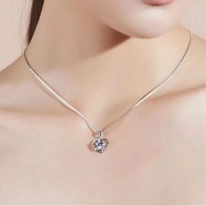 Crystal Heart Love Pendant on Fashion Women Sterling Silver Chain Necklace