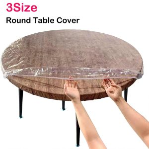 CrystalGuard Clear Round Table Protector - Elastic PVC Waterproof Table Cover