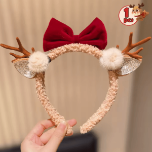 Cute Christmas Antler Headband with Bow - Festive Reindeer Hair Accessory for Girls