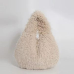 Cute Plush Furry Hobo Shoulder Bag for Women with Soft Faux Fur Design
