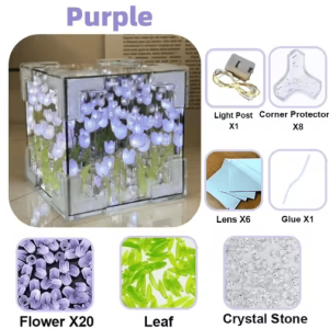 DIY Tulip Mirror Cube Night Lamp - 3D Flower Bedside Light