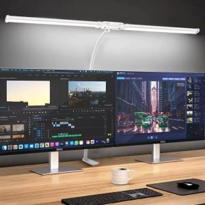 Double Head LED Desk Lamp with Clamp - Stepless Dimmable Eye-Caring Monitor Reading Light