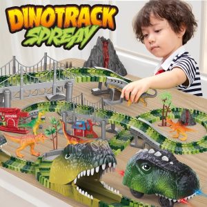 Electric Dinosaur Car Track Set with Light-Up Features - Fun Puzzle for Kids, Ideal Christmas & Birthday Gift