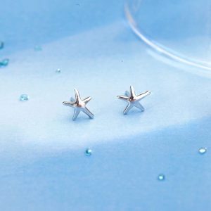 Elegant Starfish Stud Earrings 3D, Fashion Women Sterling Silver Jewelry