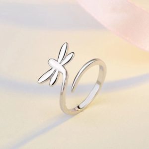 Elegant Sterling Silver Ring for Women, 3D Dragonfly Creative Style, Fashion Jewelry