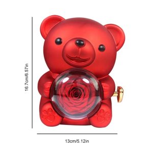 Eternal Rose Bear Jewelry Gift Box Romantic Rotating Rose Case