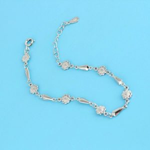 Fashion Women Sterling Silver Wrist Chain, Exquisite Sunflowers Bracelet