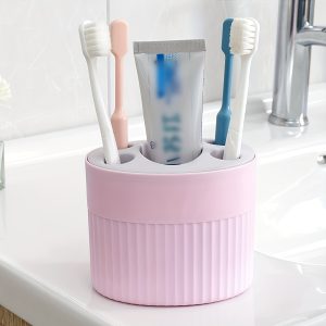 Freestanding Toothbrush Holder ABS Plastic Bathroom Organizer with Drain Holes Toothpaste Stand Perfect for Home