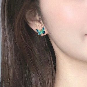Green Gradient Butterfly Stud Earrings for Women Jewelry