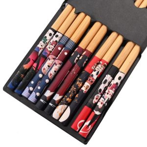Handmade Japanese Natural Bamboo Chopsticks - 5-Pair Decorative Gift Set