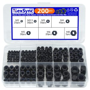 Hex Nylon Insert Self Lock Nut Assortment Kit Stainless Steel, Durable Locknut Set
