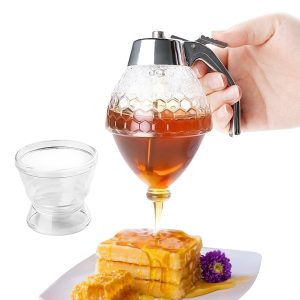 Honey Dispenser Syrup Storage Bottle with Drip Stand Kitchen Accessory