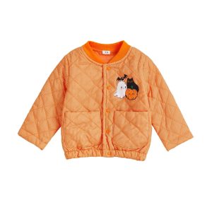 Infant Halloween Quilted Jacket - Pumpkin & Ghost Print Toddler Outerwear