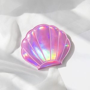 Iridescent Shell-Shaped Compact Mirror - Dual-Sided 2X Magnifying Travel Tool