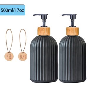 Kitchen Black Dish Soap Dispenser Set with Tags Countertop Storage for Hands & Dish Soap