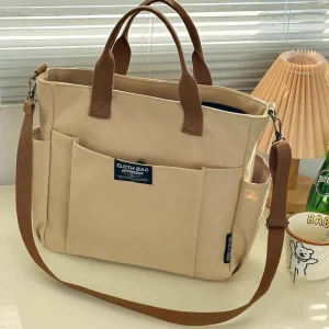 Large Capacity Commuting Canvas Tote Bag, Urban Minimalist Female Student Shoulder Diagonal Crossbody