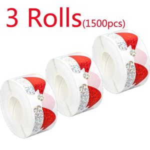 Laser Santa Hat Christmas Sticker Roll 500pcs