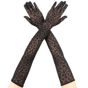 Leopard Print Mesh Opera Gloves - 21.7" Sexy Lace Cosplay & Stage Gloves