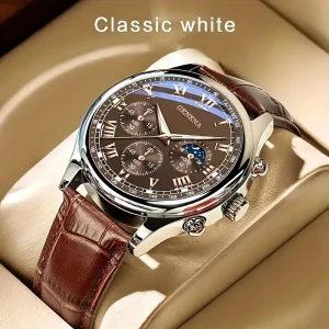 Luxury Mens Business Watch with Leather Strap Analog Quartz Wristwatch