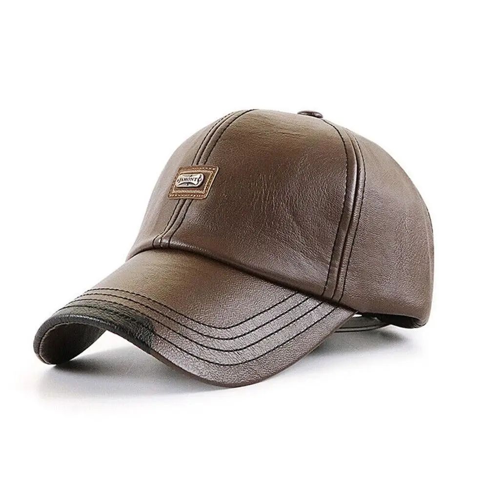 Men Leather Adjustable Winter Baseball Cap