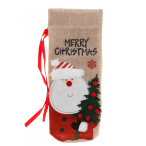 Merry Christmas Linen Wine Bottle Cover Rustic Holiday Bottle Decoration