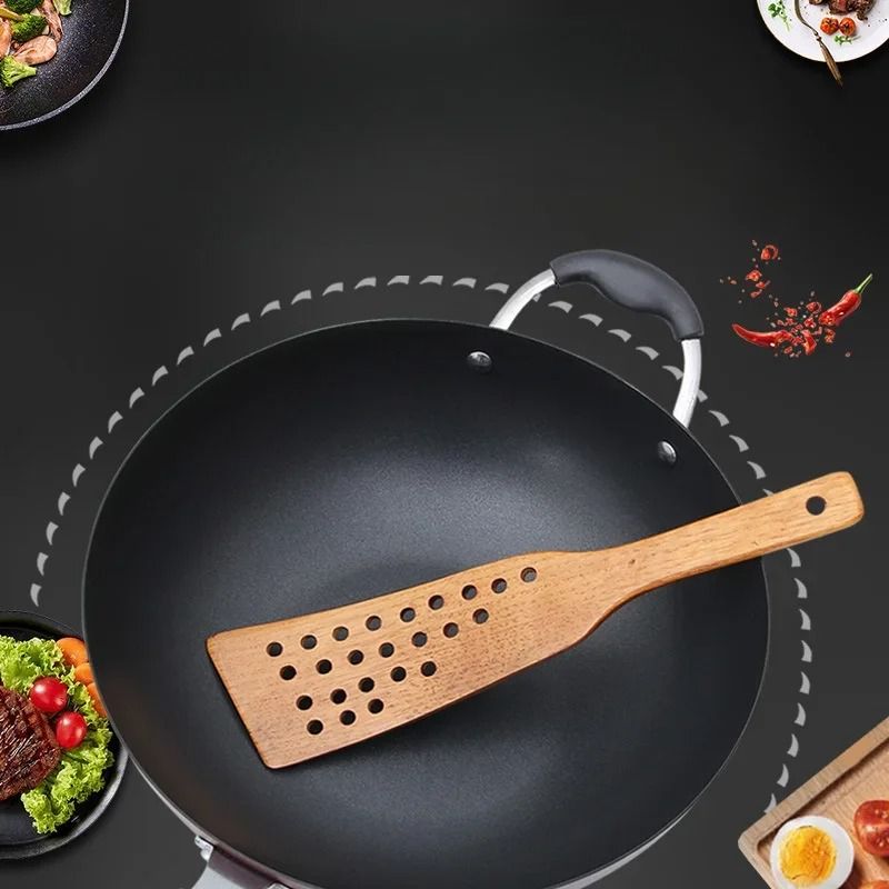 Natural Wood Spatula - Non-Stick Professional Stir-Fry & Filter Tool