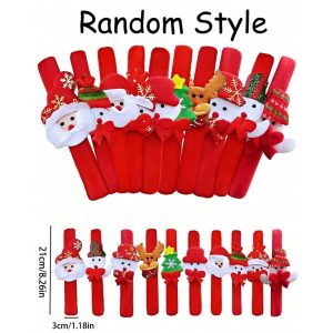 Plush Christmas Slap Bracelets - Santa, Snowman, Reindeer & Bear Party Favor Wristbands