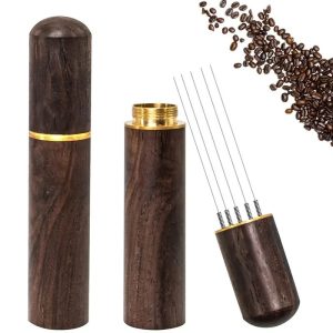 Premium 6-Pin Espresso Distribution Tool with Natural Walnut Handle