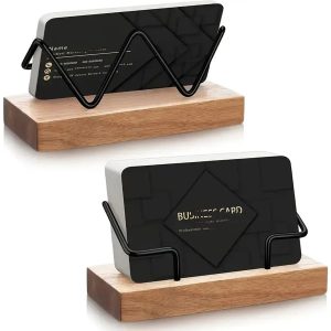 Premium Recycled Wood & Metal Business Card Holder - Desk Organizer & Business Card Display Stand