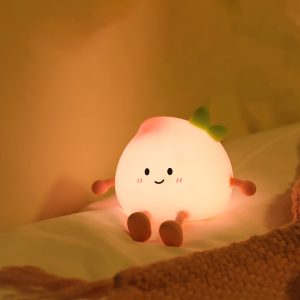 Rechargeable LED Nursery Nightlight with Tap Control Cute Silicone Peach Bedside Lamp