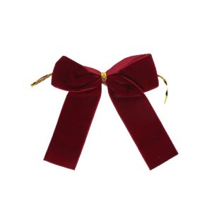 Red Velvet Christmas Tree Bows Set, Mini Gold Accent Holiday Decor for Trees, Wreaths and Gifts