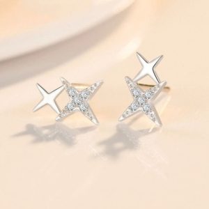 Simple Crystal Bling Stars Earrings for Women, Sterling Silver Studs, Fashionable and Elegant Jewelry