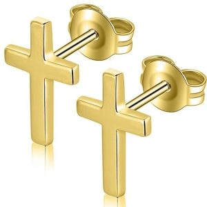 Small Sterling Silver Gold Cross Stud Earrings for Men, Women, and Children - Hypoallergenic, Perfect Gift for Sensitive