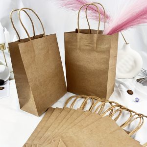 Solid Color Gift Bags with Handles - Eco-Friendly Kraft Paper Bags for Gifts, Weddings, and Candy Packaging