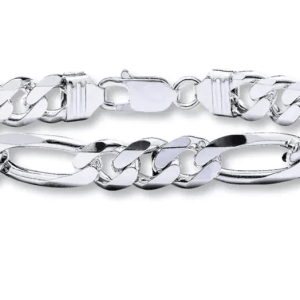 Solid Sterling Silver Figaro Chain Bracelet, Link Style with Lobster Clasp for Men & Women
