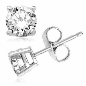 Sterling Silver Cubic Zirconia Stud Earrings, Round Shaped CZ Earring Set, Silver Round CZ