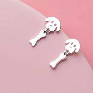 Sterling Silver Women Jewelry Earrings, Cute Dog Bone Delicate Studs