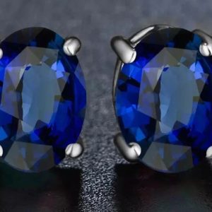Stunning Oval Cut Sterling Silver Stud Earrings, CTTW Lab Created Sapphire Stones, September Birthstone Jewelry