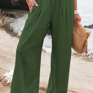 Wide Leg Pants Women Drawstring Casual Beach Pants Loose Summer Flowy Pants