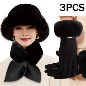 Winter 3-Piece Warm Set, Hat, Scarf & Gloves for Cold Weather Comfort | Cozy Essentials