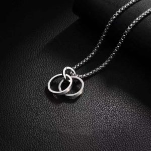 Women and Men Stainless Steel Double Ring Pendant Necklace - Love Style Ins Gift