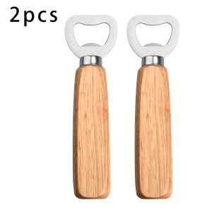Wooden Handle Beer Bottle Opener Stainless Steel Commercial & Creative Design
