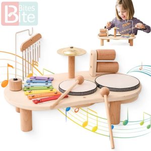 Wooden Montessori Musical Table - Educational Xylophone & Aeolian Bells Set