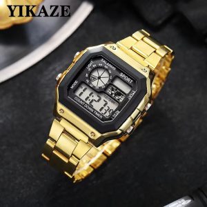 YIKAZE Stainless Steel LED Digital Sports Watch with Countdown Timer