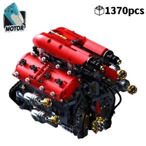 1370PCS Technical V8 Engine Motorized Building Blocks Kit for STEM Learning
