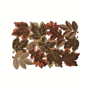 1pc Autumn Maple Leaf Embroidered Table Runner, Flocked Brown Maple Design, Rustic Farmhouse Thanksgiving Harves